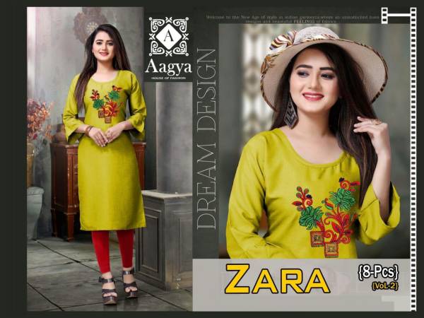 Agya Zara Vol 2 Latest Designer Rayon Party Wear Round Neck Three Fourth Sleeve Kurti Collection