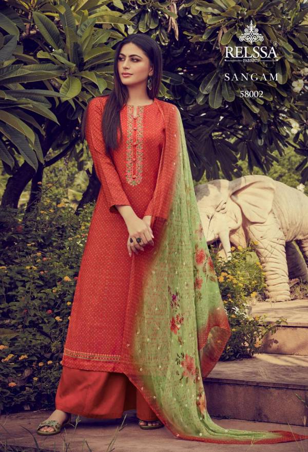 RELSSA SANGAM Latest Fancy Design Festive Wear Pure Cotton Embroidery Work With Digital Print Top With Dupatta Collection  