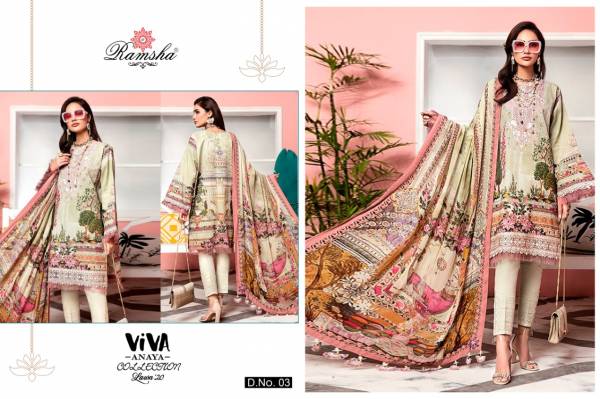 Ramsha Viva Anaya 2020 Latest Digital Print Embroidered Cambric Cotton Pakistani Salwar Suits Collection 