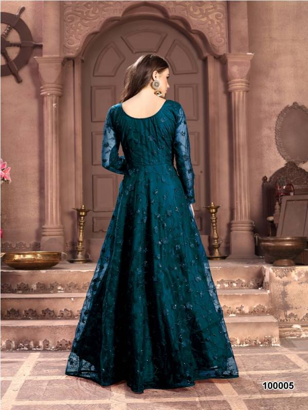 Aanaya 100 Colors 2 Latest Designer Wedding Gown Style Salwar Suit Collection Full Embroidered Work On Net With Four Sided Bordered Net Duptta