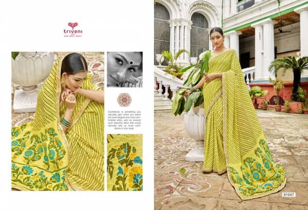 Triveni Gangotri Georgette Printed with Lace Work Designer Party wear Saree Collections