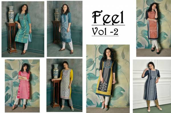 Feel Vol 2 Latest Designer Casual Wear Leather Feel Heavy Crepe Printed Kurtis Collection
