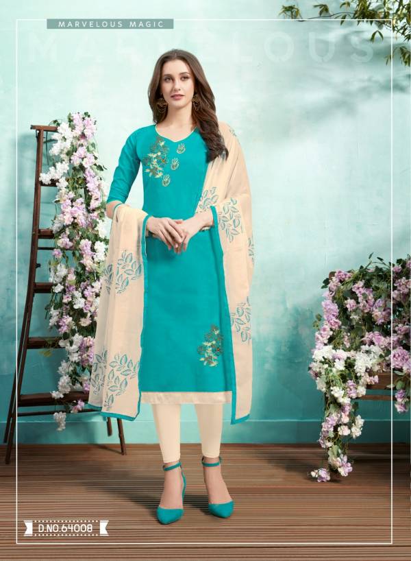Kiss Miss 64 Designer Lawn Cotton Fancy Churidar Dress Material With Work and Four sided Lace Border Dupatta 