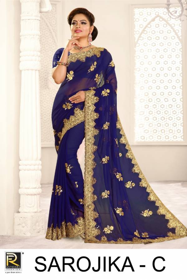 Ronisha Sarojika Latest wedding Wear Festive Wear Heavy Worked Georgette Saree Collection