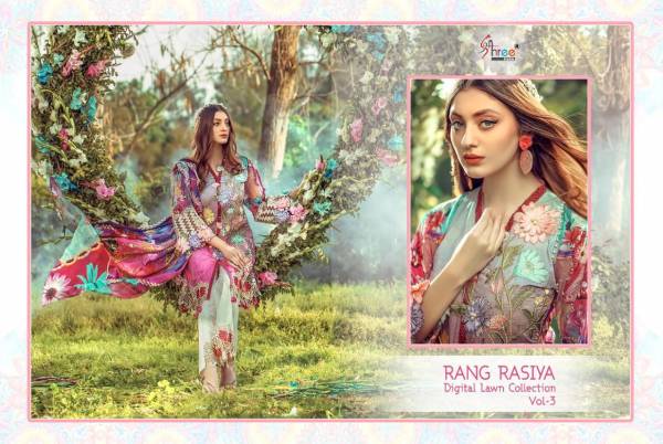Shree Fab Rang Rasiya Vol 3 Latest Designer Digital Lawn Cotton With Heavy Embroidery Pakistani Salwar Suit Collection 