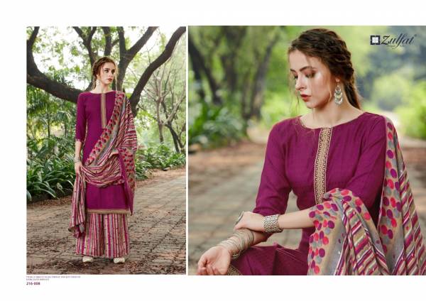 Zulfat Designer Patiala Beats Pashmina Print with Premium Elegantly Stitched Kashmiri Tie and Lace Pkazzo Suit Collection