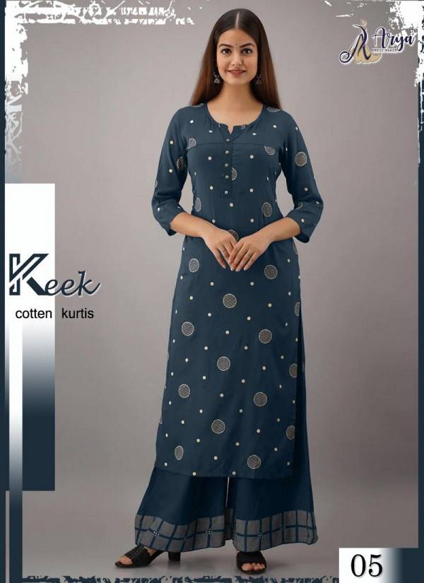 Arya Keek Exclusive Casual Wear Printed Rayon Cotton Kurti With Plazzo Collection 