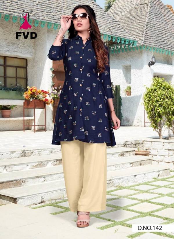 Regular Wear And Office wear Designer Foil Print Reyon Kurtis with Plazzo Collections