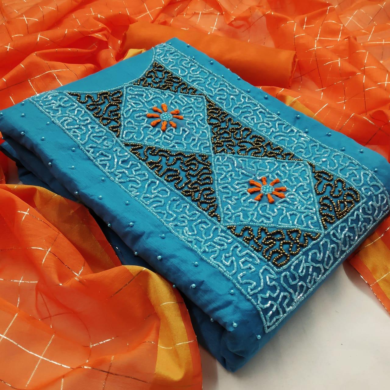 Latest Party Wear Chanderi Handwork Designer Dress Material Collection