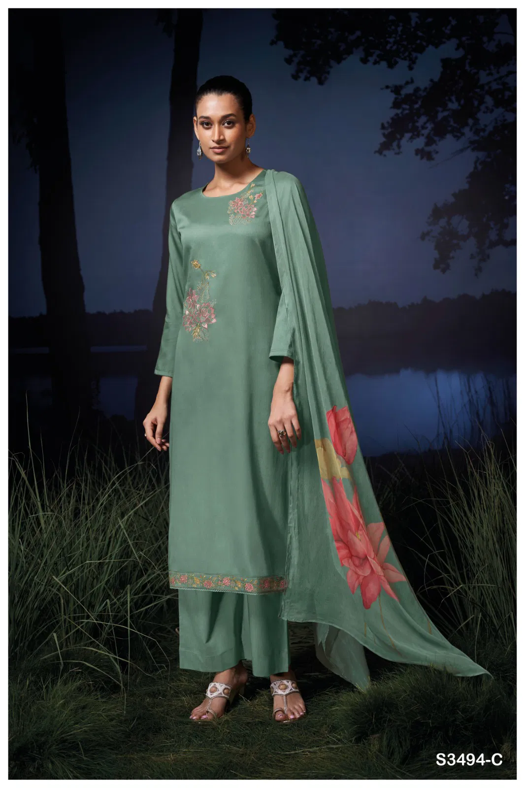 Kailani 3494 By Ganga Cotton Satin Salwar Suit Suppliers In India