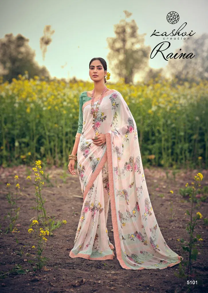 Kashvi Raina Georgette Ethnic Wear Designer Printed Saree Collection
