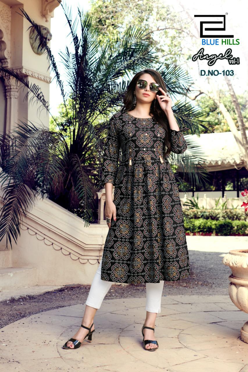 Blue Hills Angel 1 Latest Fancy Designer Ethnic Wear Rayon Printed Kurti Collection
