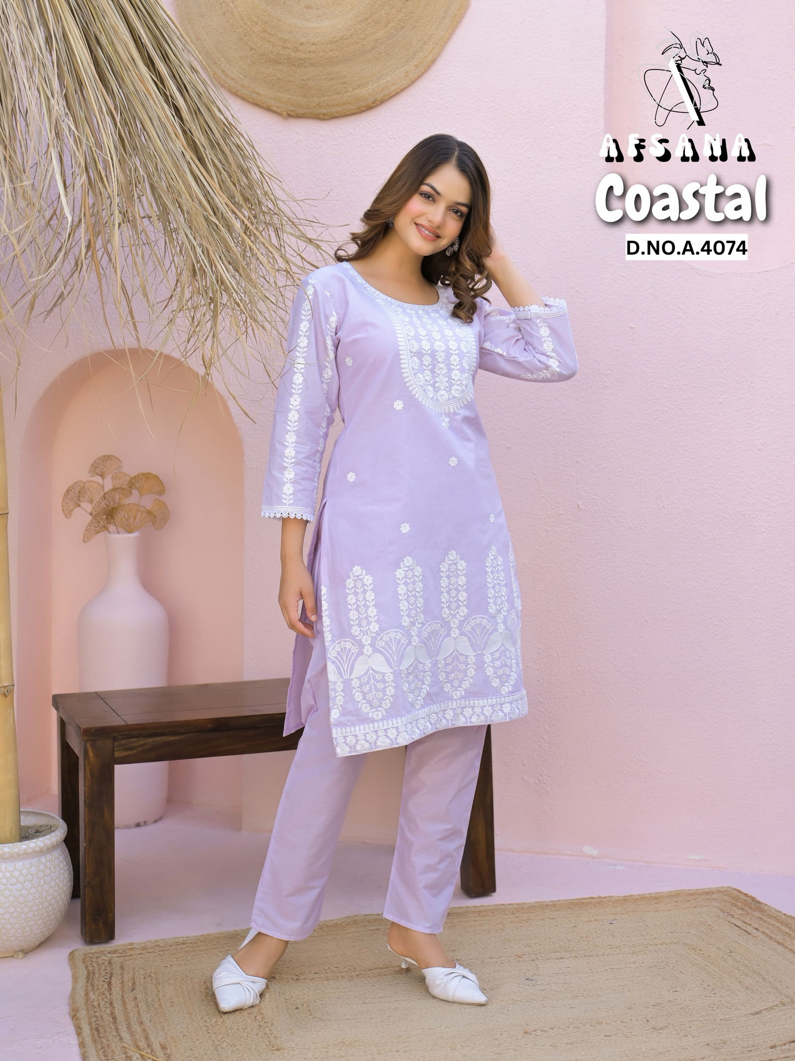 Coastal By Afsana Cotton Embroidery Kurti With Bottom Wholesalers In Delhi