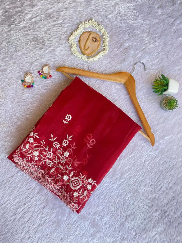 MC 110 Organza Printed Embroidery Work Sarees Catalog