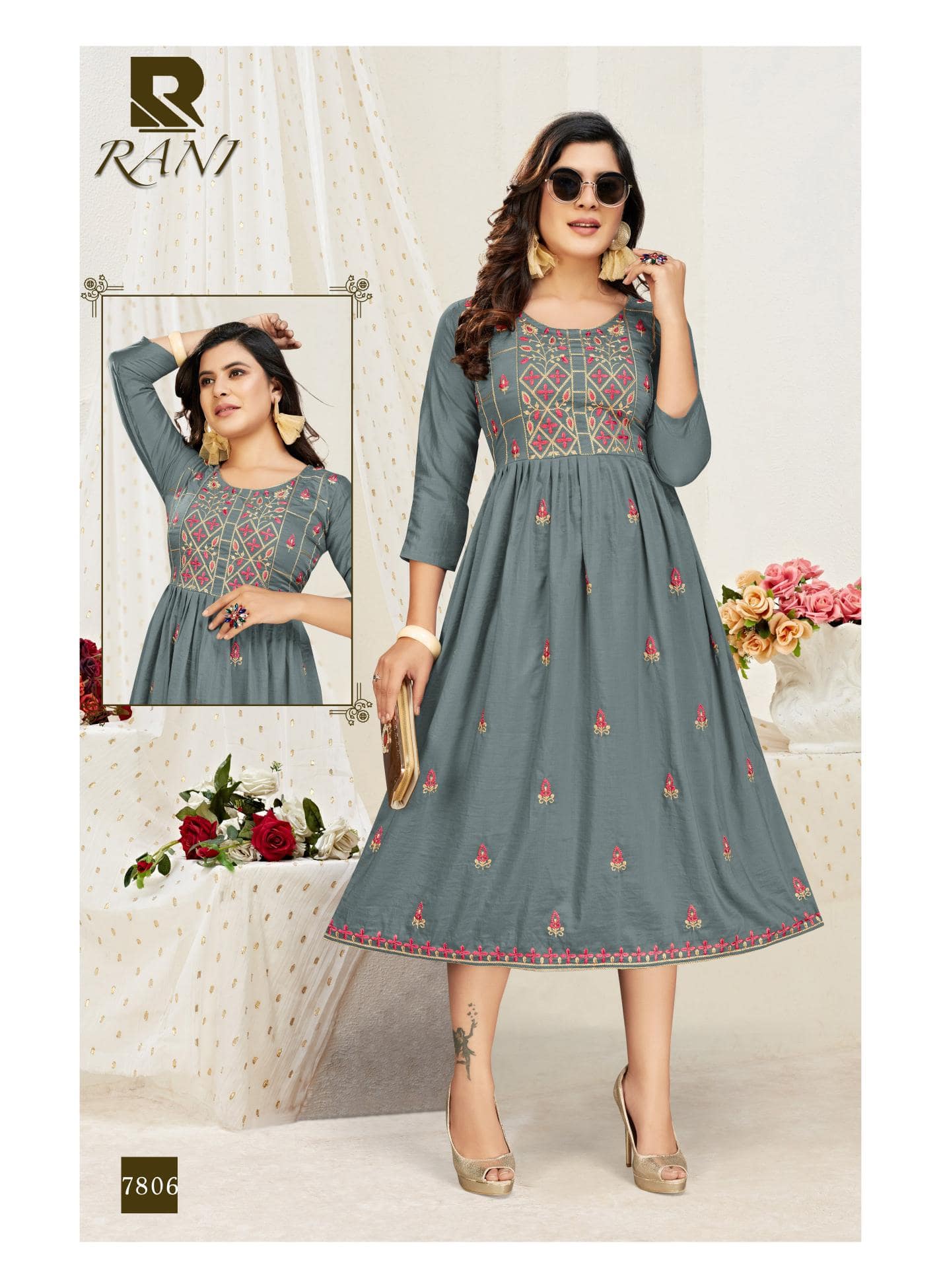 Raashi Rani Latest fancy Designer Casual Wear Printed Chinon Silk Anarkali Kurtis Collection
