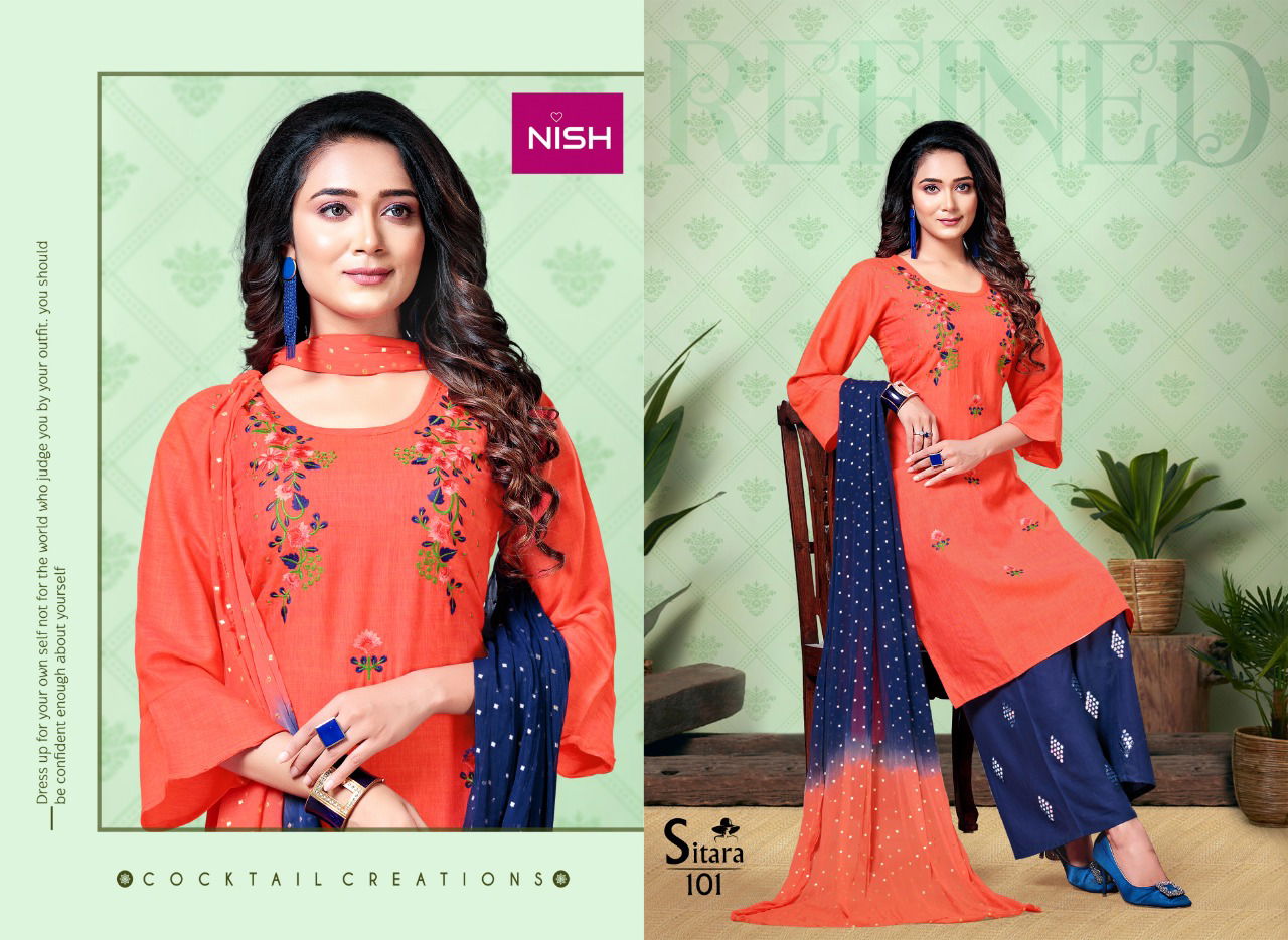 Nish Sitara Ethnic Wear Embroidery Work Rayon Designer Ready Made Collection
