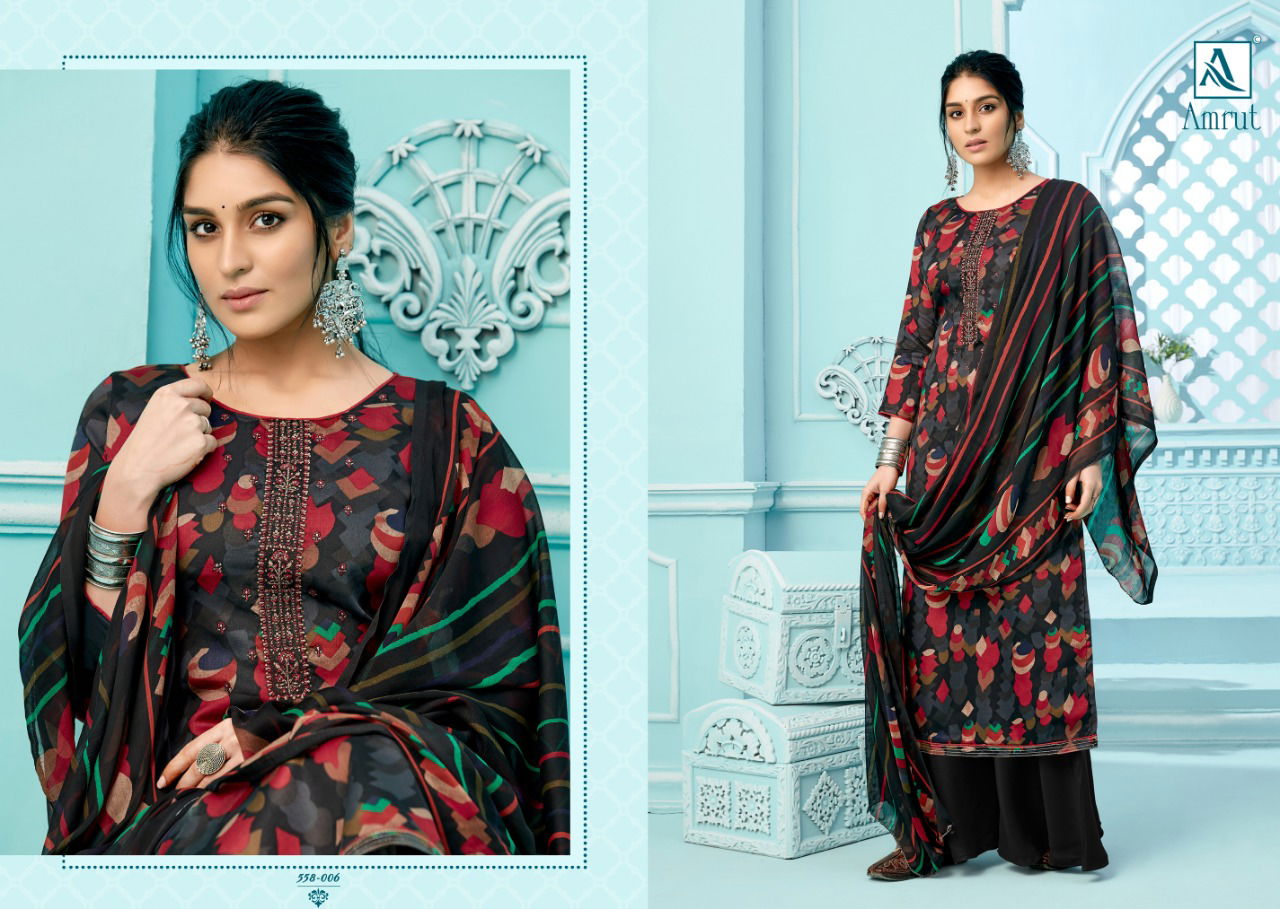 Alok Amrut Fancy Casual Wear Pure jam Cotton Digital Style Print with Embroidery and Swarovski Diamond Cotton Designer Dress Material Collection
