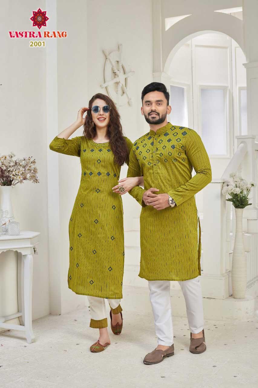 RAM-LEELA VOL-2 Fancy Designer Festive Party Wear Pure Cotton With Slub Strip With Designer Embroidery Work Kurti With Men's kurta Collection