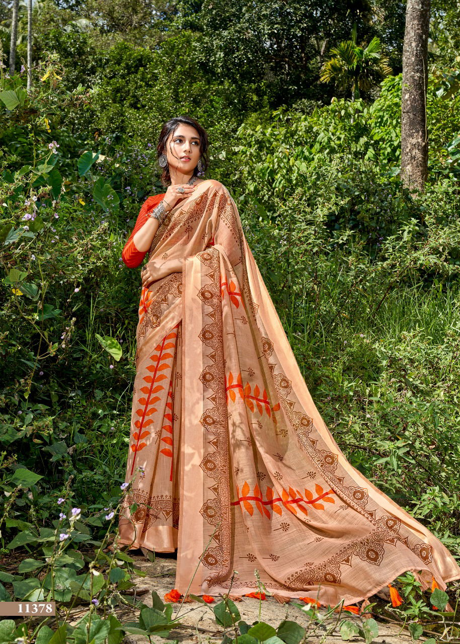 TRIVENI PANCHEE Latest Designer Fancy Festive Wear Heavy Cotton Linen Saree Collection