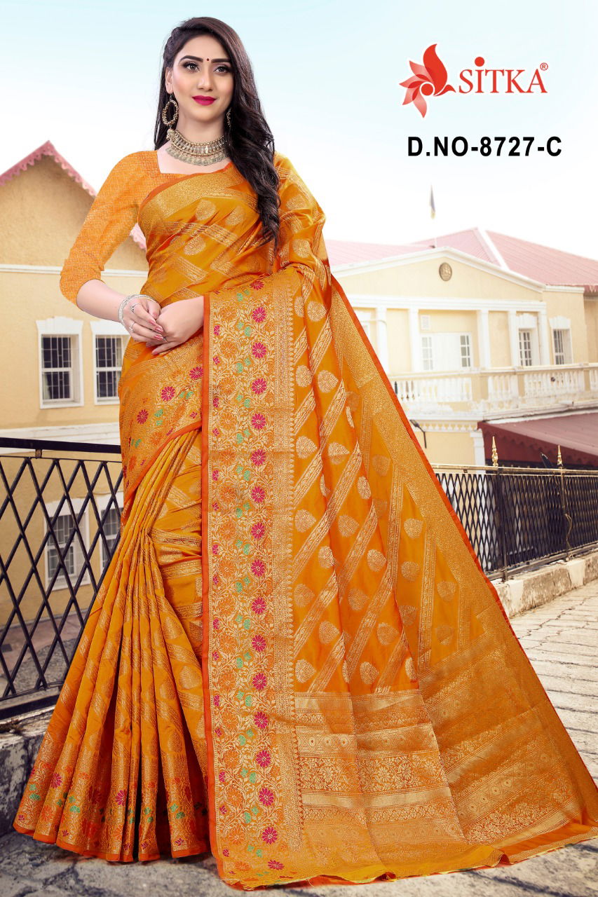 Special Day 8727 Latest Designer Wedding Wear Heavy Cotton Silk Sarees Collection

