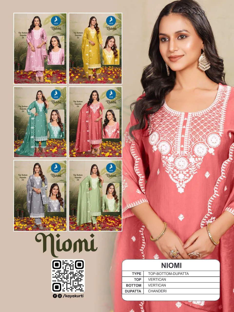 Niomi By Kaya Vertican Surat Kurti With Bottom Dupatta Wholesale Market
