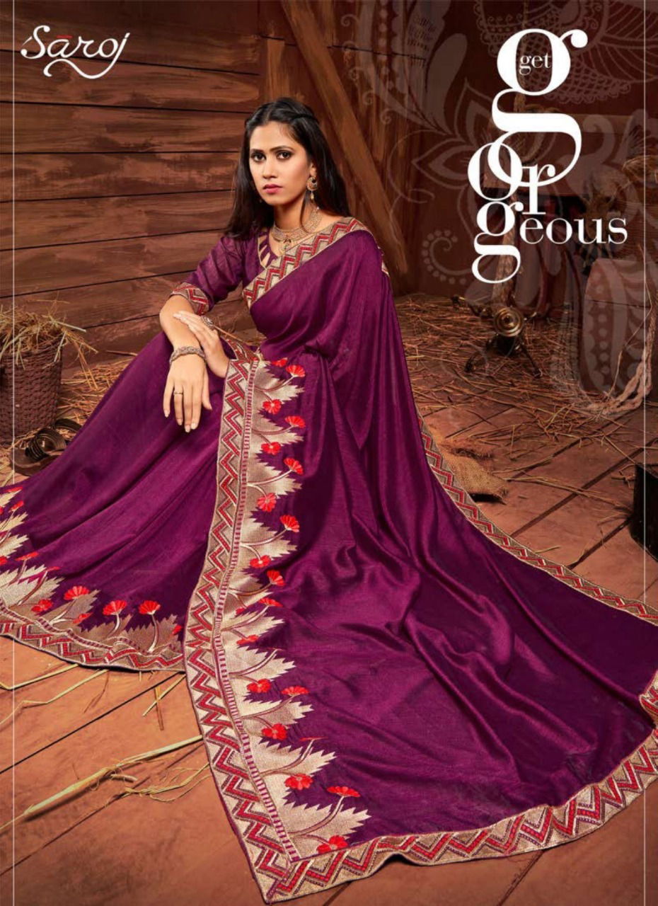 SAROJ ISHIKA Latest Designer Fancy Festive Wear Vichitra Silk with Heavy Jari Border Sarees Collection