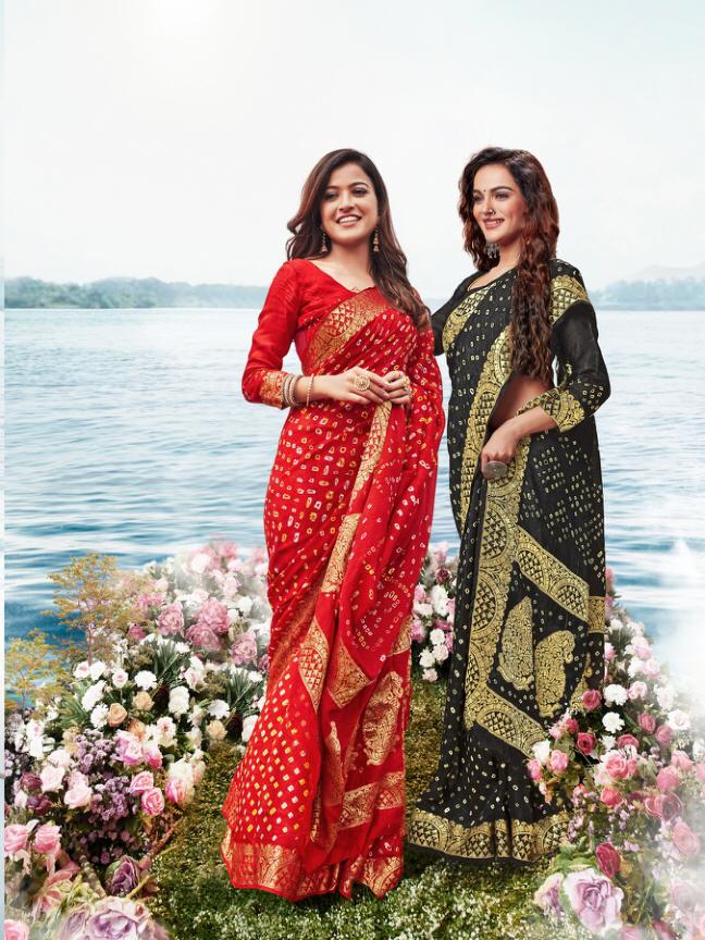 Rajyog Chunari Silk Heavy Bandhani Printed Latest Designer pure viscose with finish blouse Wedding Wear Collection