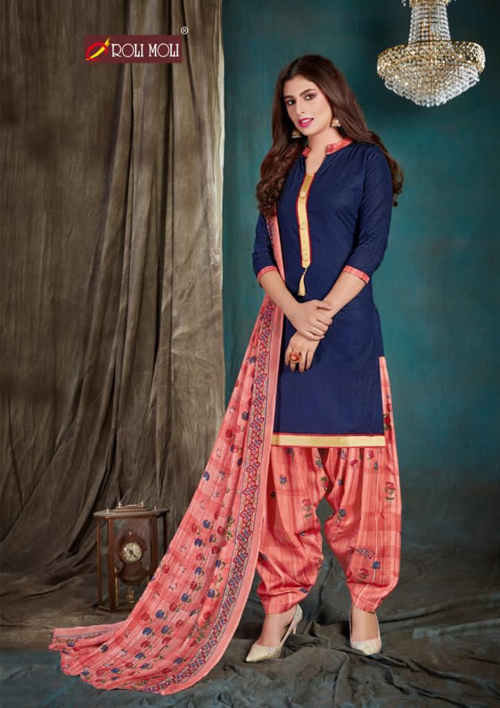 Roli Moli Royal Latest Fancy regular wear Patiyala Printed Cotton Dress Material Collection
