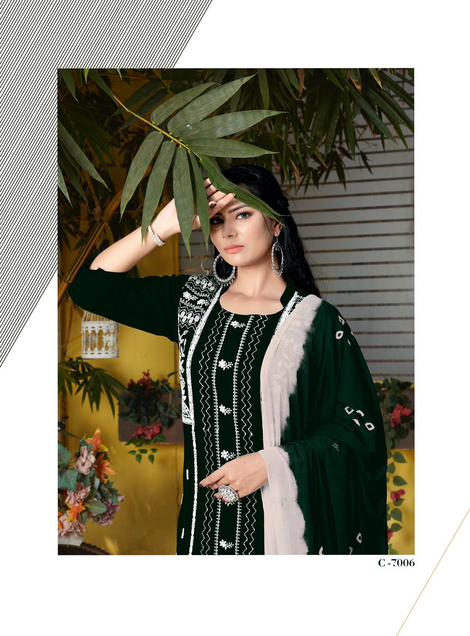 Rt Lucknowi Heavy Embroidery Kurti with Pant and Dupatta Ready Made Collection
