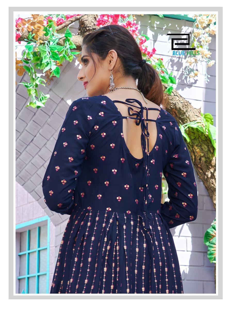 Blue hills Up To Date Latest Fancy Designers Festive Wear Flair Long Printed Kurti Collection
