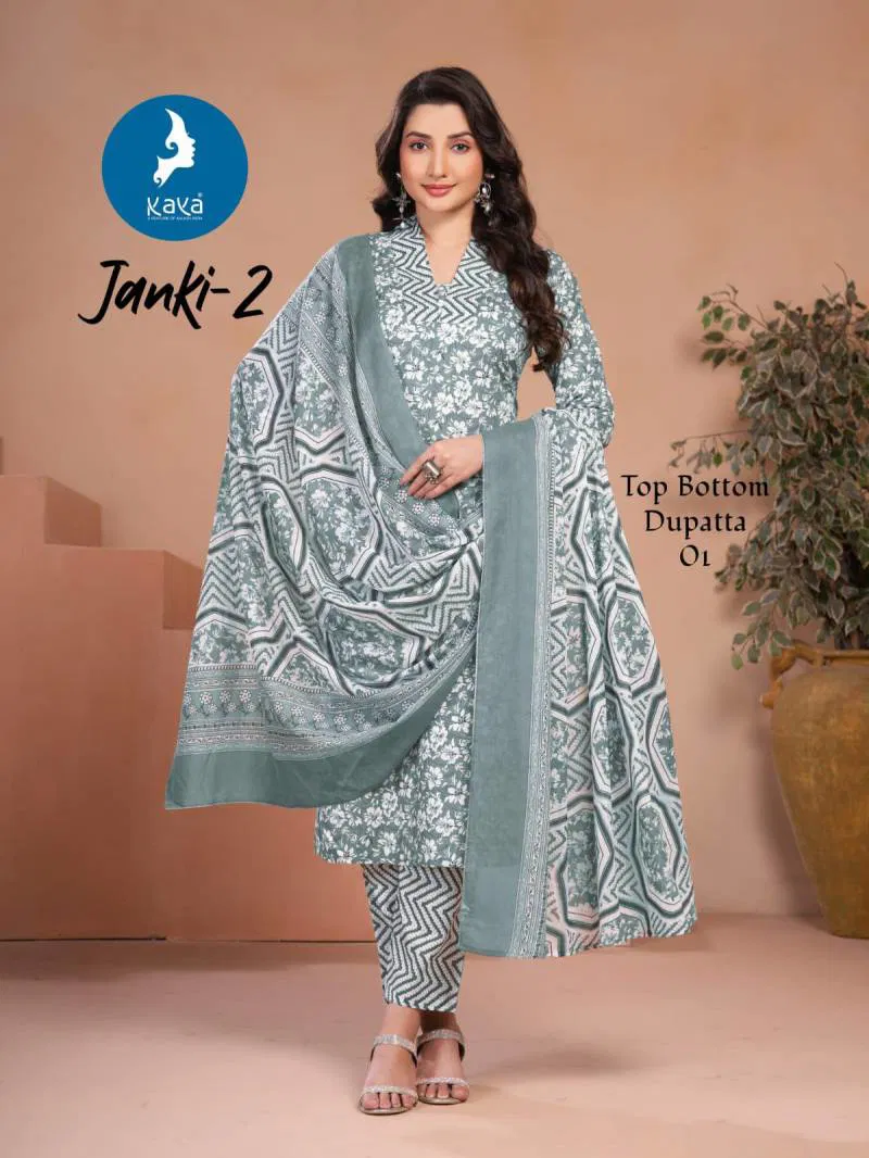 Janki 2 By Kaya Cotton Printed Kurti Pant With Dupatta Bulk Orders In India