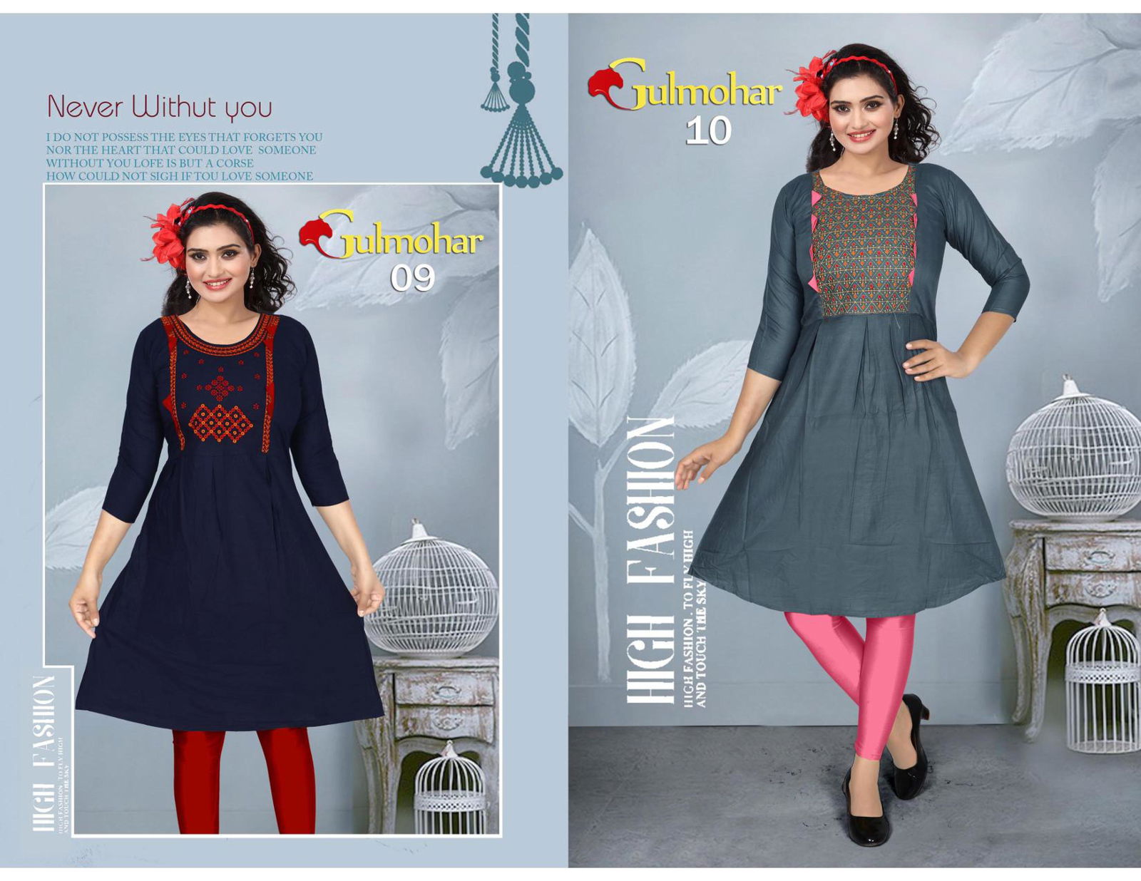 Pooja Gulmohar Casual Wear Rayon Embroidery Designer Kurtis Collection
