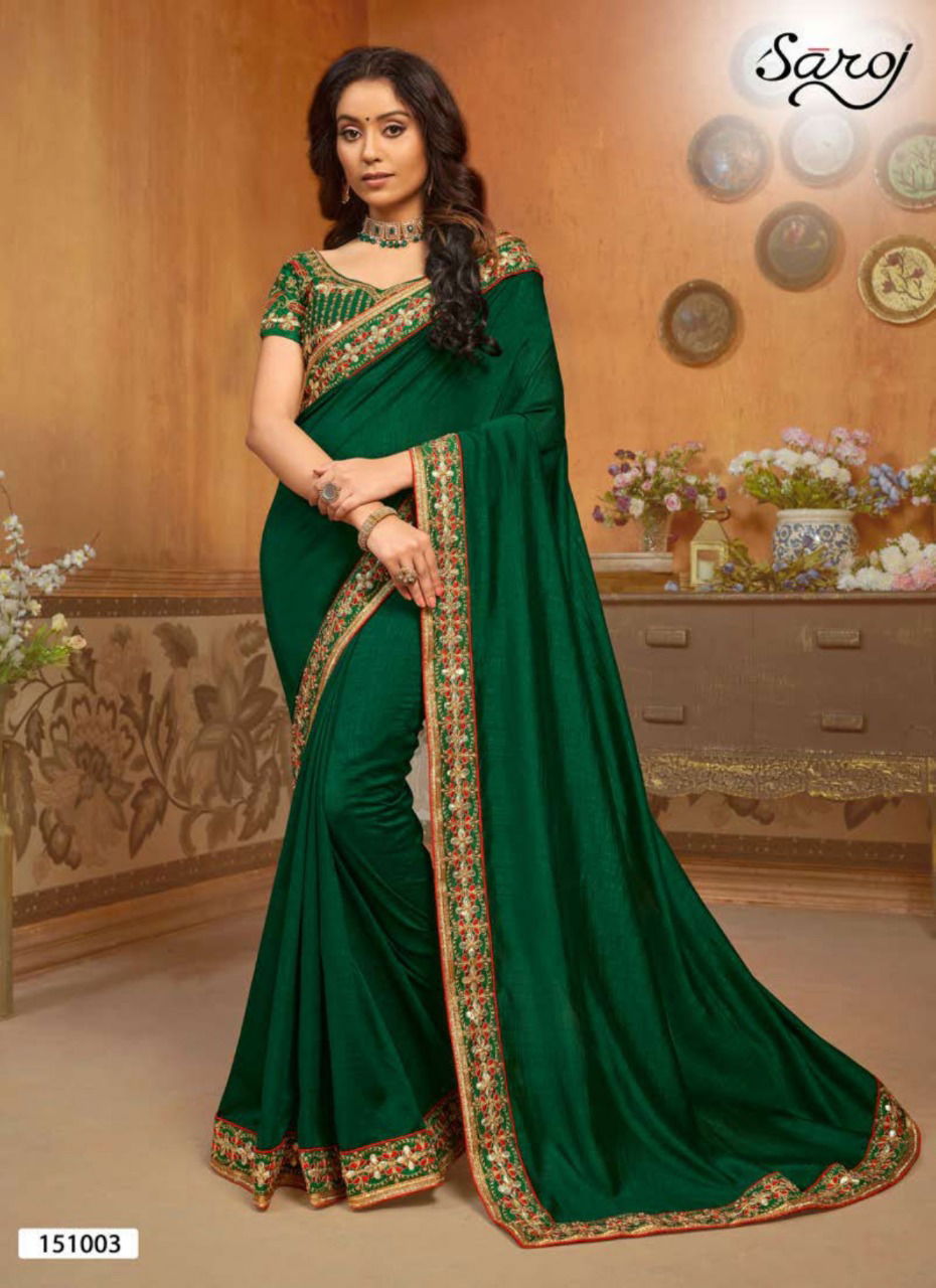 Saroj Hast Kala Latest Designer Beautiful Bordered Wedding Wear Vichitra Silk Saree Collection
