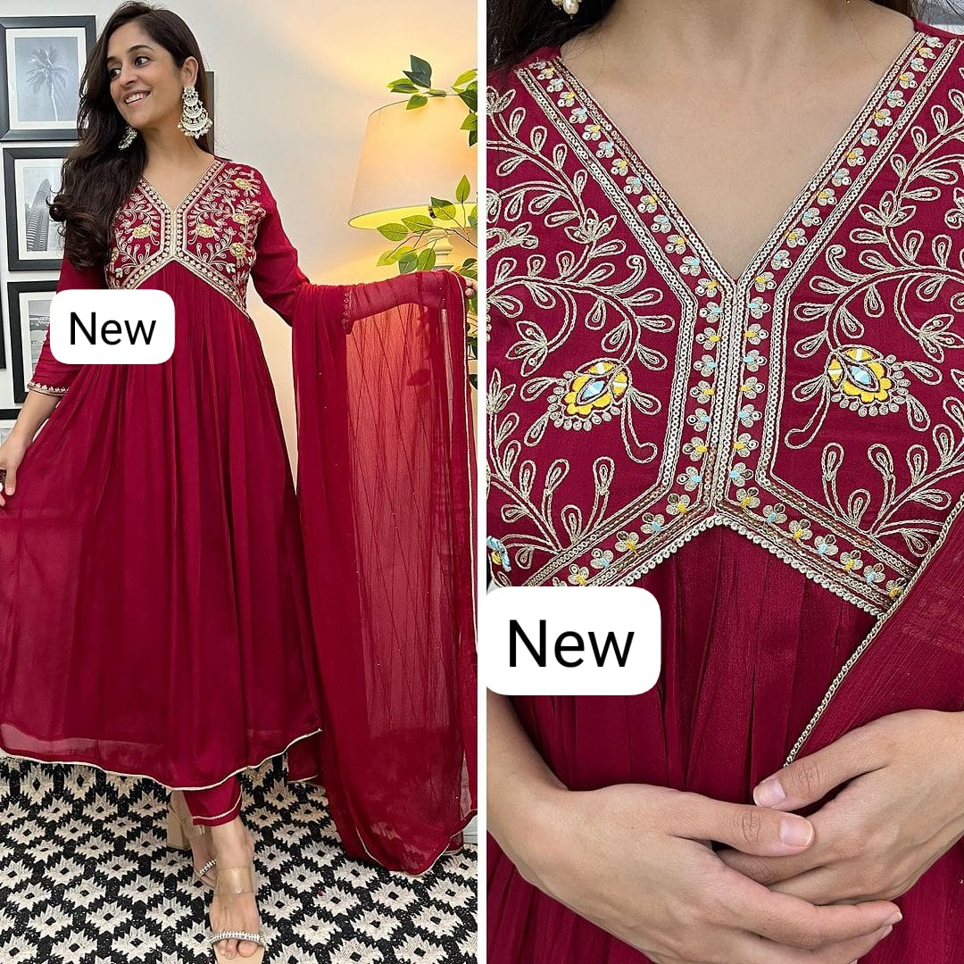 Virat RedMuslin Silk Alia Cut  Kurti With Bottom Dupatta Catalog