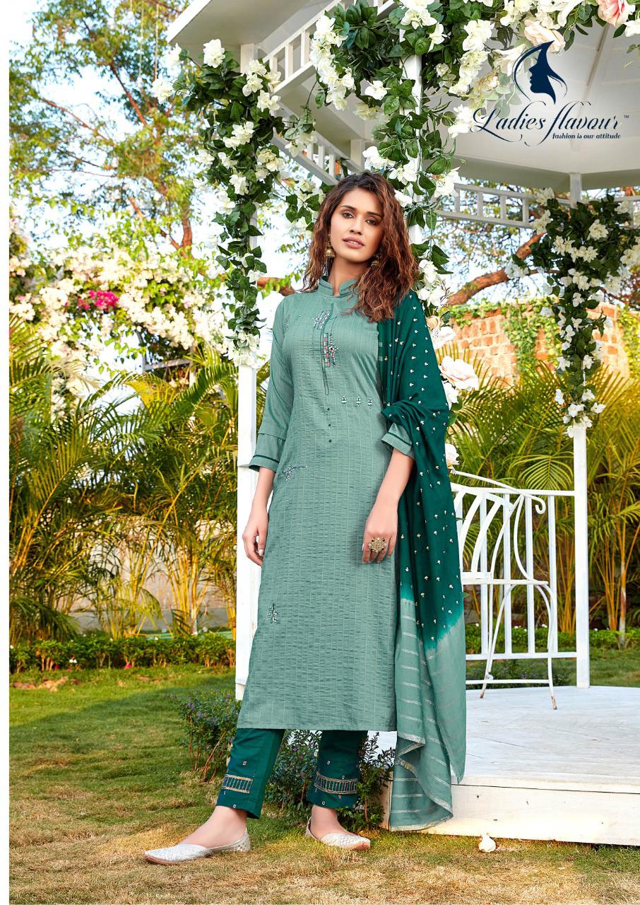 Ladies Flavour Aarohi 4 Latest Fancy Festive Wear Chinon lining with Embroidery Work Top With Bottom And Viscose Dupatta Ready Made Wear Collection
