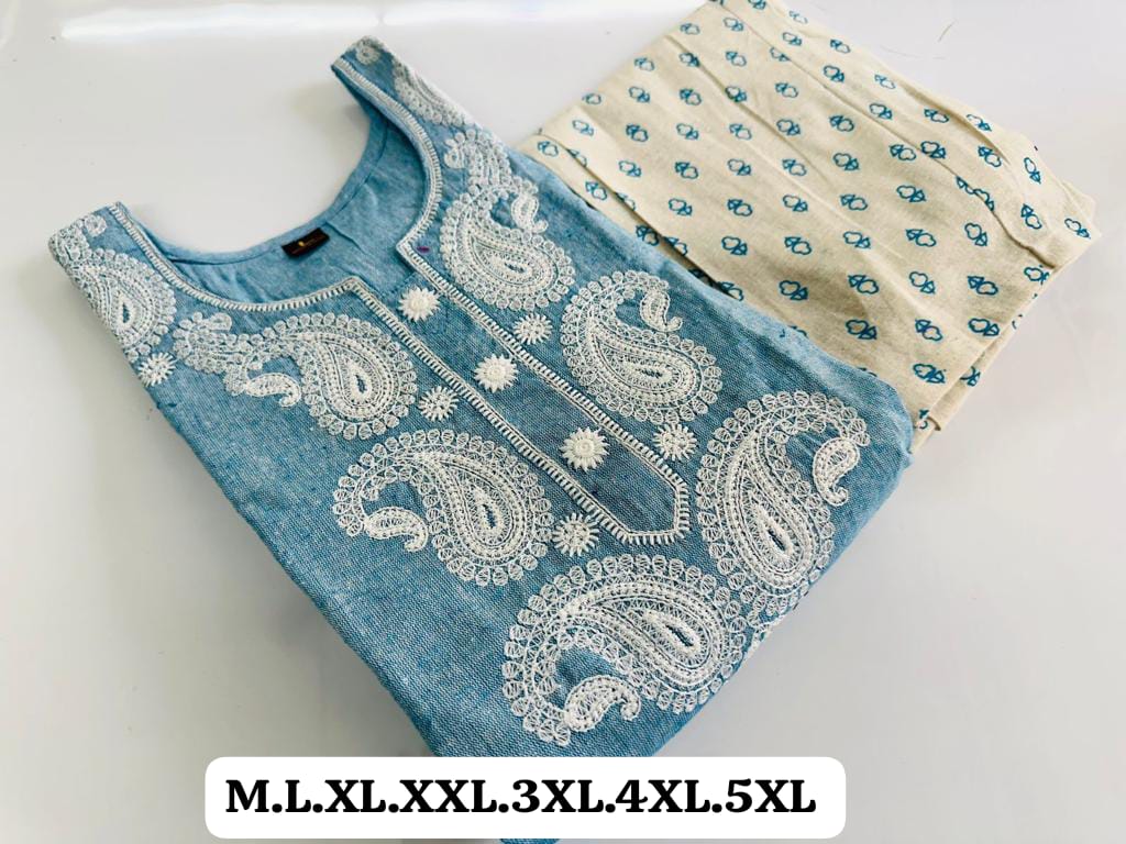 Virat Heavy Embroidery Cotton Kurti With Bottom Catalog