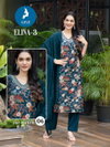 Elina 3 By Kaya Vertican Printed Kurti With Pant Dupatta Wholesale Market Surat
