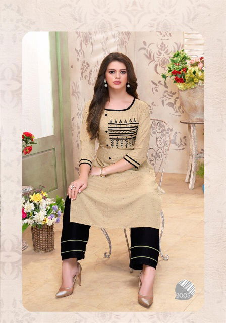 Seven Threads B. Dots Latest Collection Of Heavy Embroidered Rayon Kurtis With Bottom 