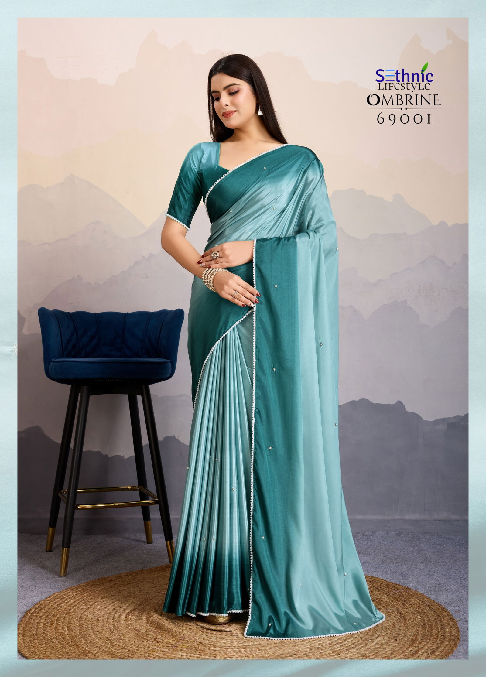 Ombrine By Sethnic Crepe Satin Party Wear Saree Exporters In India
