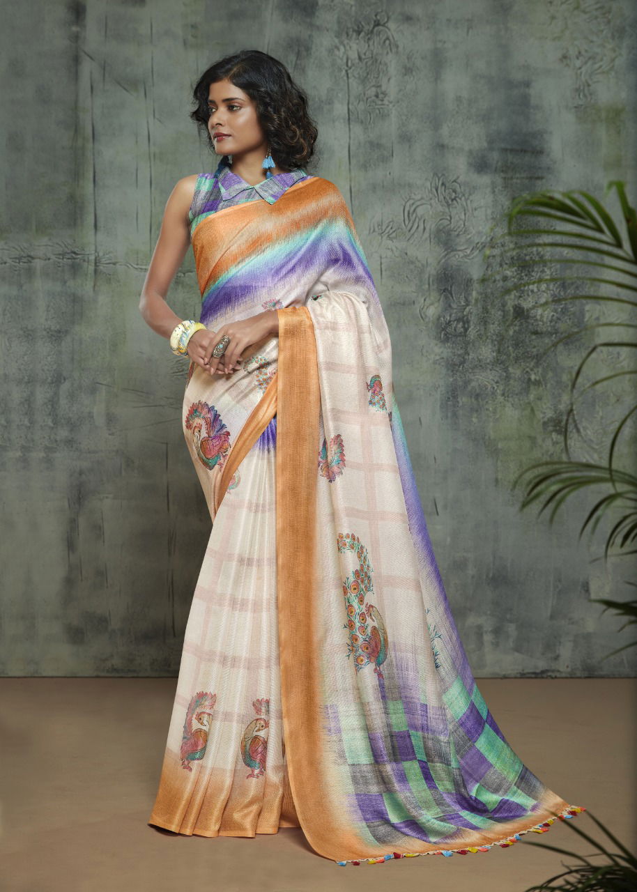 Shvetamber Latest Designer Party Wear Global Linen Juth Digital Printed Saree Collection