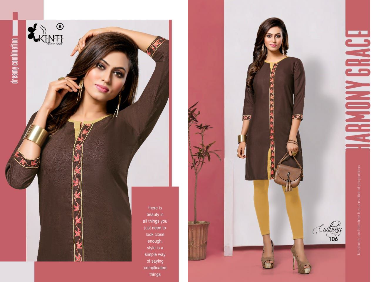 Kinti Cadbury Casual Daily Wear Slub Silk With Embroidery Kurtis Collection
