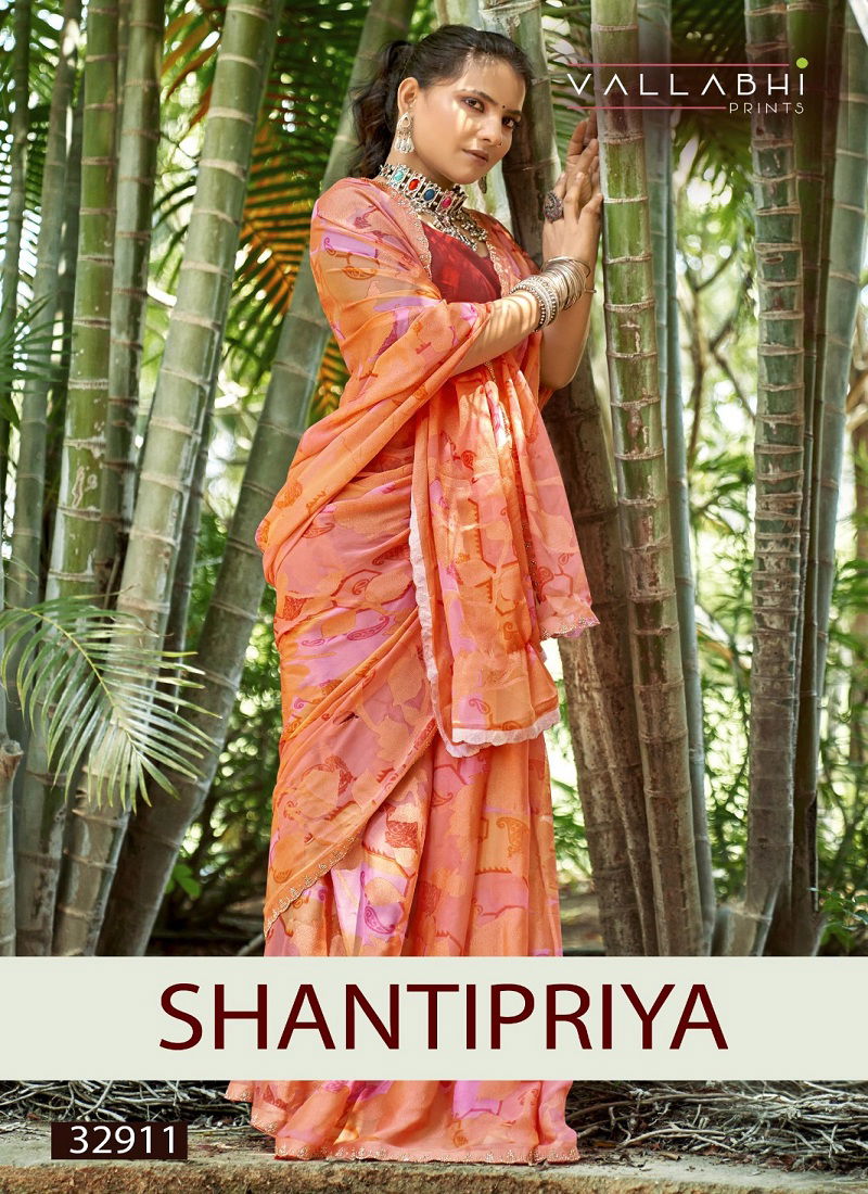 Shantipriya By Vallabhi Moss Brasso Printed Surat Saree Wholesale Market