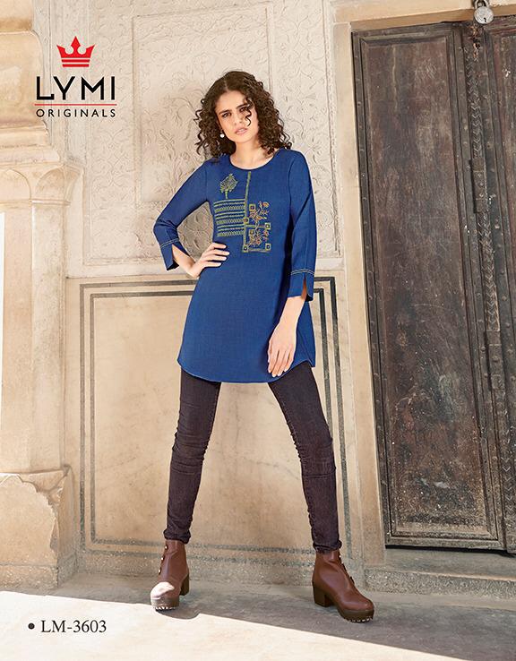 Lymi Artwork Latest Designer Casual Wear Three-Fourth Hand Embroidery Work Short Tops Collection 