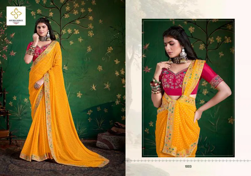 Iragai By Shubh Shree Georgette Embroidered Border Saree Wholesale Online