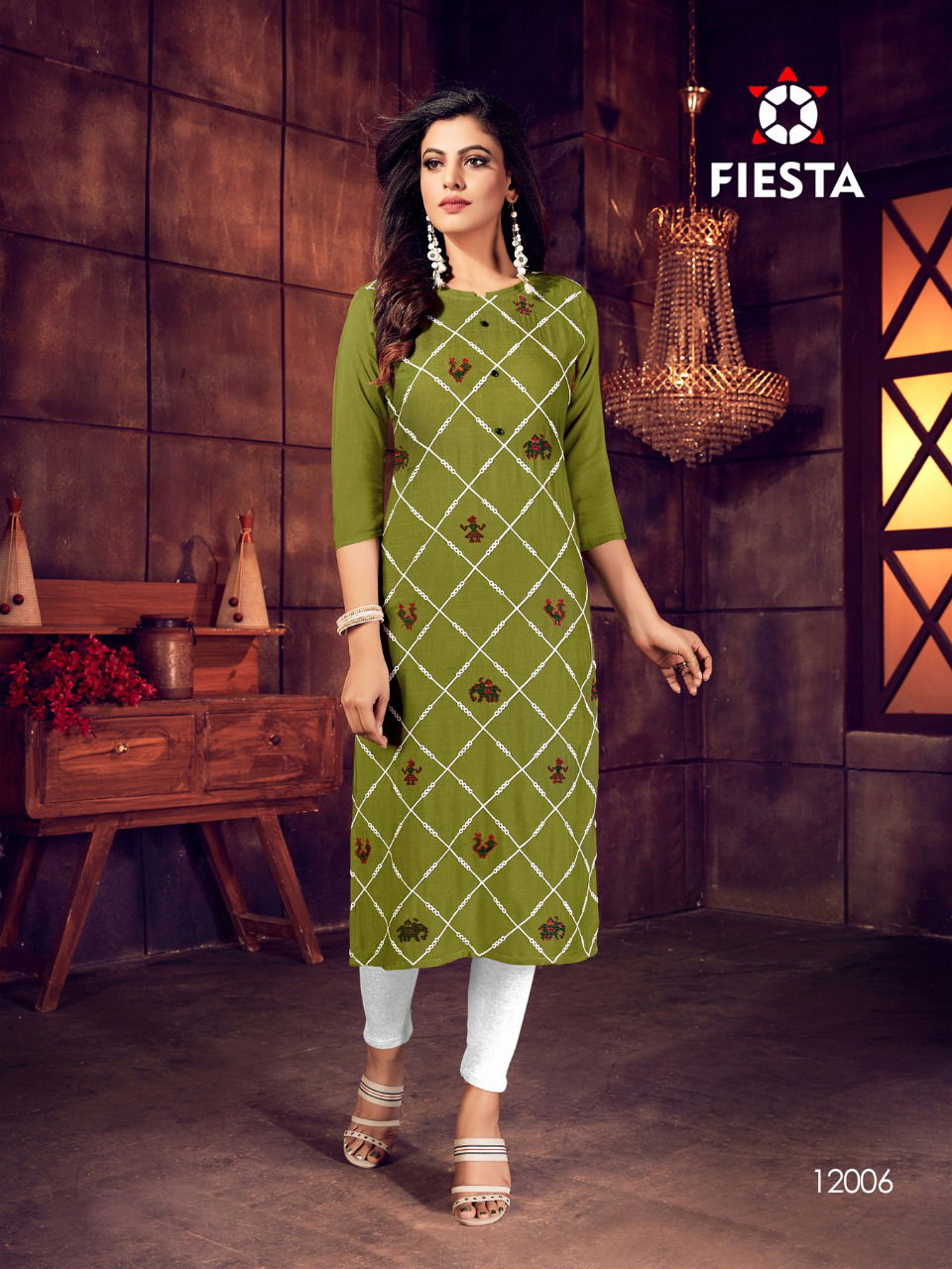 FIESTA INDIAN CULTURE LATEST REYON SLUB EMBROIDERY WORK PARTY WEAR KURTI COLLECTION 