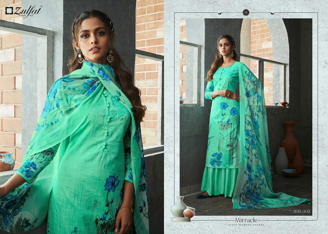 Zulfat Gulmohar 4 Designer Festive Wear Digital Print Top with four side lace Dupatta Pure cotton salwar Dress Material Collection