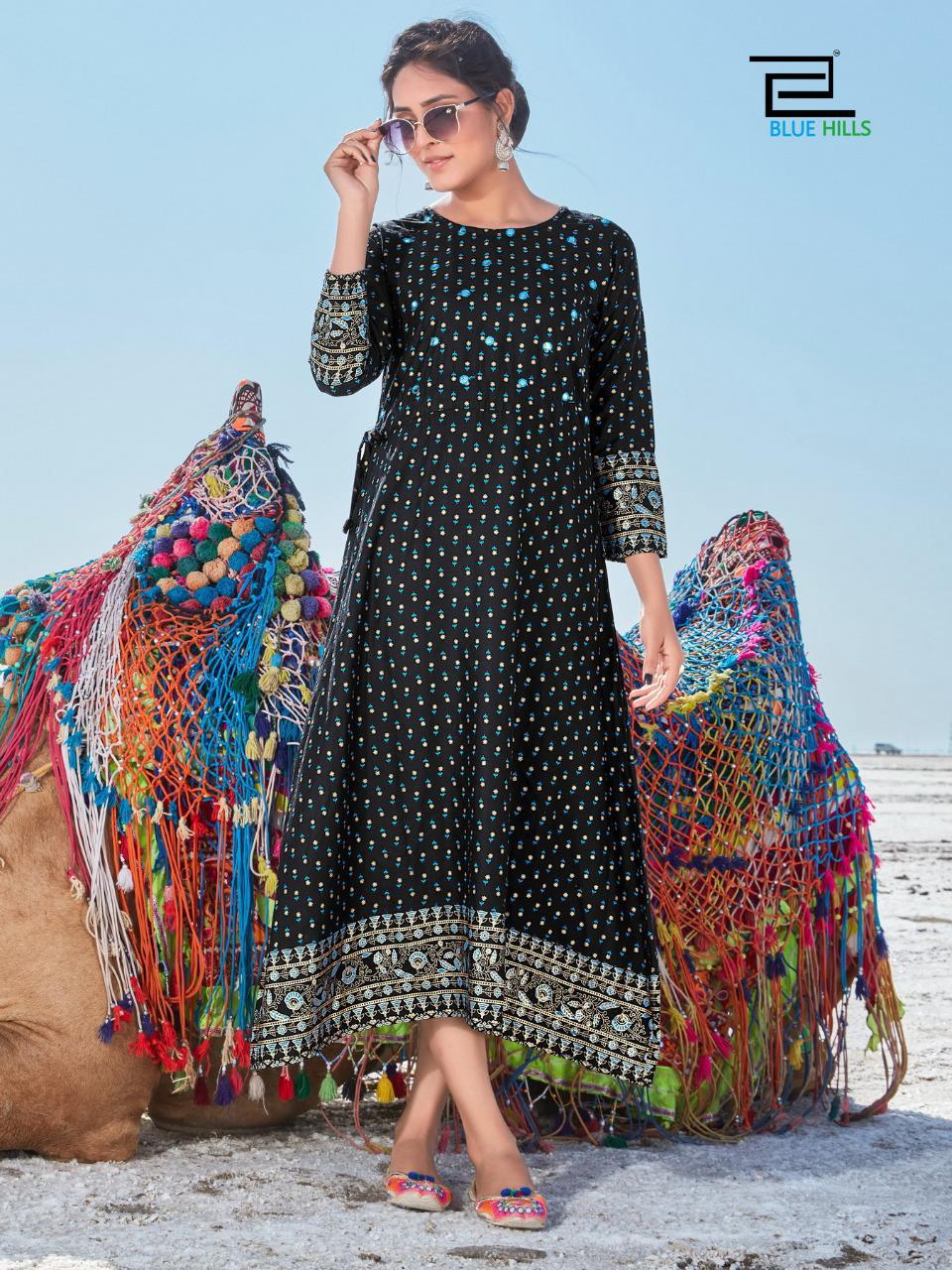 BLUE HILLS DESSERT VOL-01 Latest Fancy Designer Heavy Casual Wear Rayon Mirror Work And Printed Kurtis Collection