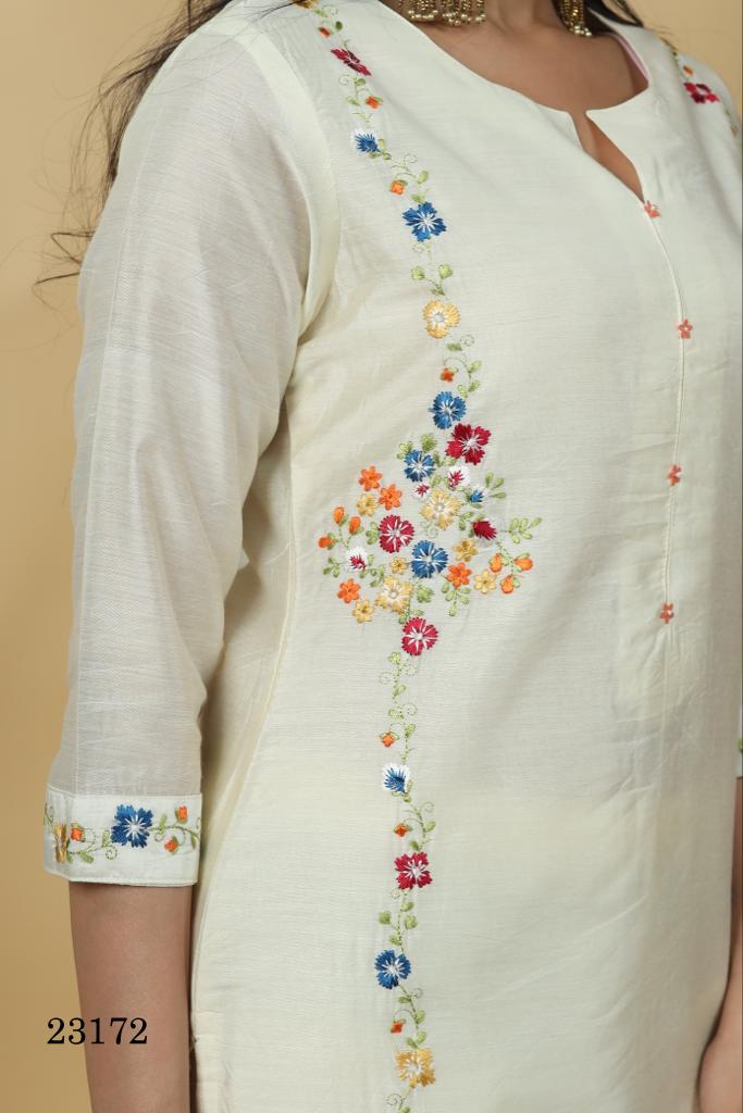Indira 23166 White Pure chanderi silk Kurti With Bottom Dupatta Catalog
