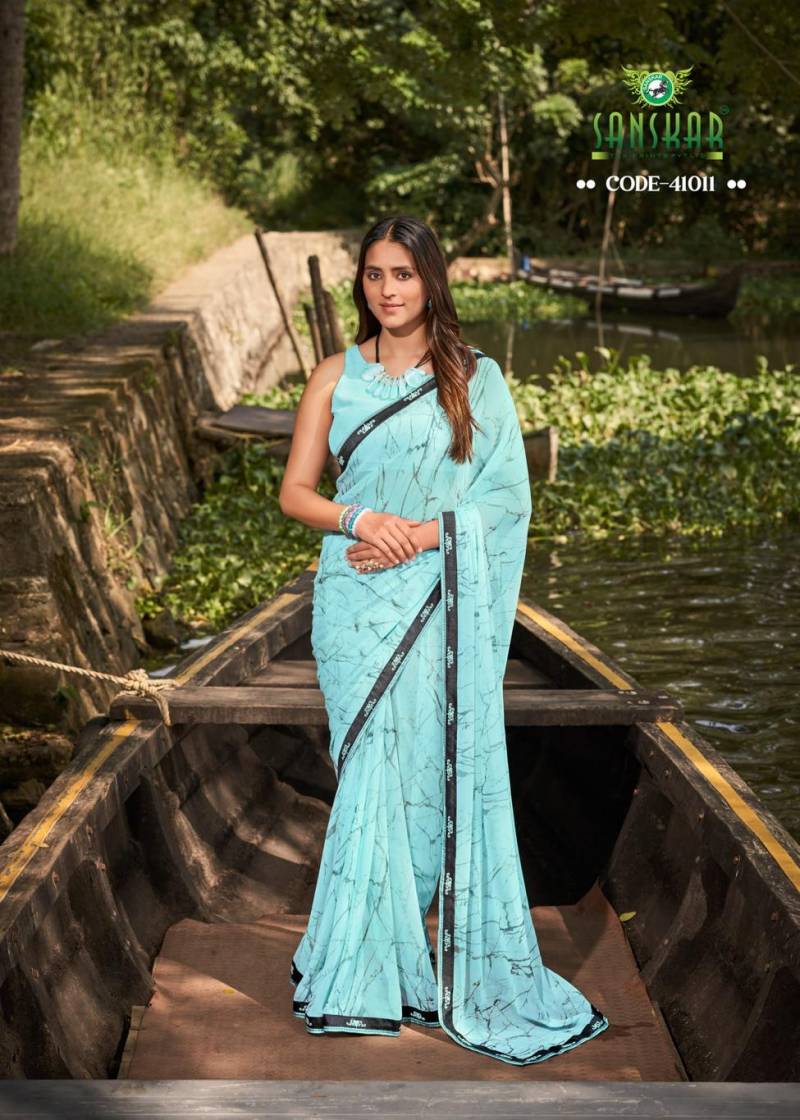 Sangeet By Sanskar Bember Georgette Embroidered Saree Wholesale Online