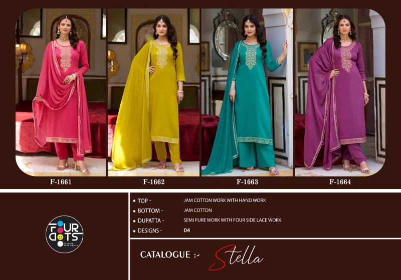 Stella By Four Dots Jam Cotton Work With Handwork Dress Material Bulk Orders In India